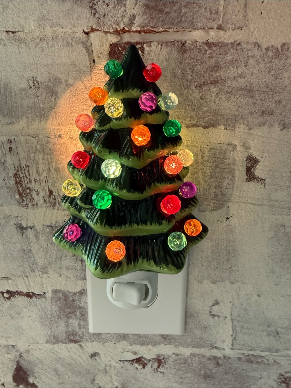 Brand NIB Ceramic Multi-Color Christmas Tree Plug-In Night Light